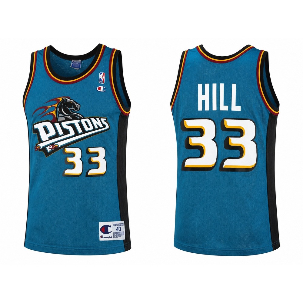 Champion Detroit Pistons Grant Hill #33 Authentic NBA Jersey Men's 40 Blue VTG